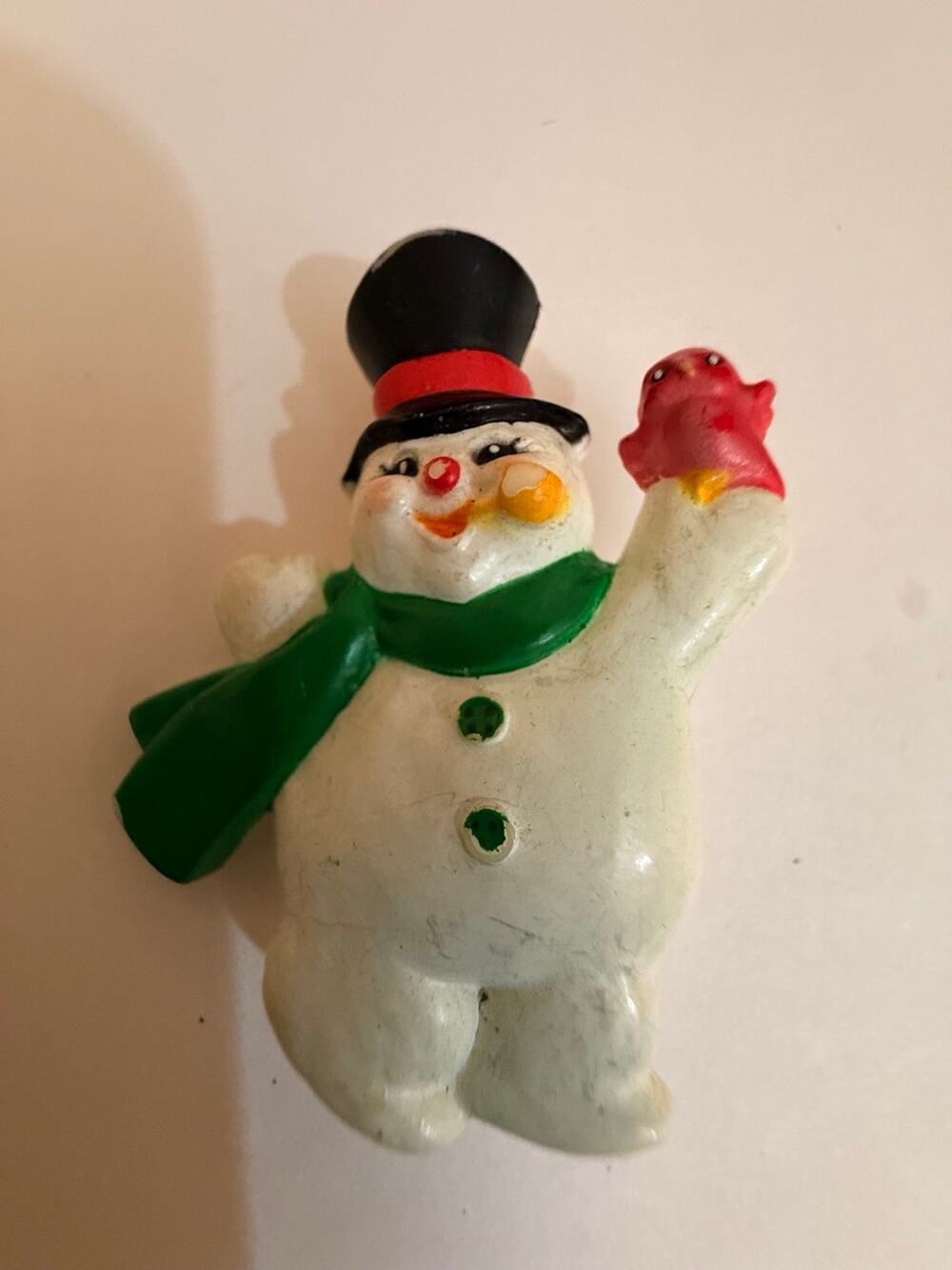 Vintage Acrylic Snowman Christmas Brooch Red Bird